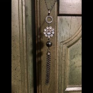 Lia Sophie black and rhinestone necklace and earrings set.